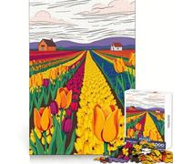 Colorful Dutch Tulip Field Jigsaw Puzzles for Adults 1000 Piece Strong Memory Pastime Game Joyful Challenge Thoughtful Gift (50x75cm)