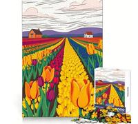Colorful Dutch Tulip Field Jigsaw Puzzles for Adults 1000 Pieces Brain Power Snug Connection Home Game Perfect Art (38x26cm)