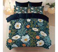Colorful Duvet Cover Set Super King, Brushed microfiber winter Reversible Quilt Cover, Retro Plants Wildflowers Bedding Set with Zipper Closure Ties-Soft Durable Easy Care 260 x 220 cm