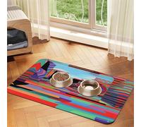 Colorful dystopian Futurism Pet Feeding Mat Dog Cat Eating Food Absorbent Leather Tablecloth for and Water Bowl Waterproof No Stains Quick Dry Non-Slip 23.62 * 15.75IN