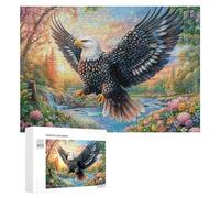 Colorful Eagle Above Bridge And Flower River 300 Piece Jigsaw Puzzle for Seniors Indoor Puzzle Game Memory Support Gift for Appreciation 300 PCS