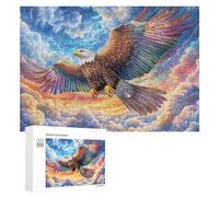 Colorful Eagle in Stormy Sky with Flowers 300 Piece Jigsaw Puzzle for Teens 14+ Weekend Activity Logical Reasoning Gift for Teenagers 300 PCS