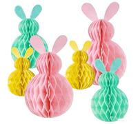 Colorful Easter Bunny Hanging Decorations,6 PCS Rabbit Honeycomb Ball Pendant Ornaments Set for Easter Party Decors,Wooden Door,Scene,Window, Garden,Table