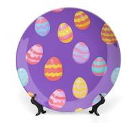 Colorful Easter Eggs Bone China Decorative Plate with Display Stand Ceramic Dinner Plates Wall Decor for Home Kitchen 8inch