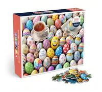 Colorful Easter Eggs Jigsaw Puzzle for Adults 500 Pieces, Vibrant Spring Holiday Artwork with Hidden Bunny Challenge, Premium Matte Finish Thick Cardboard, for Family Game Night