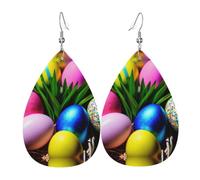 Colorful Easter Eggs Print Leather Dangle Earrings Lightweight