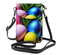 Colorful Easter Eggs Print Small Cell Phone Leather Purse Adjustable Shoulder Rope Crossbody Bags For Women
