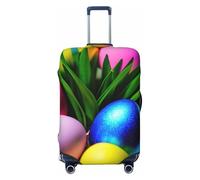 Colorful Easter Eggs Print Suitcase Decoraitve Covers Washable Suitcase Cover Travel Luggage Accessories, Black, S