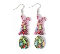 Colorful Easter Eggs Rabbit Dangle Earrings for Women Cute Acrylic Bunny Flower Drop Earring Fashion Easter Spring Party Jewelry Gifts, S, Acrylic, No Gemstone