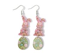 Colorful Easter Eggs Rabbit Dangle Earrings for Women Cute Acrylic Bunny Flower Drop Earring Fashion Easter Spring Party Jewelry Gifts, S, Acrylic, No Gemstone