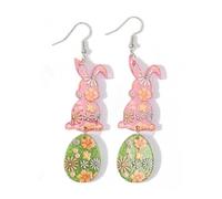 Colorful Easter Eggs Rabbit Dangle Earrings for Women Cute Acrylic Bunny Flower Drop Earring Fashion Easter Spring Party Jewelry Gifts, S, Acrylic, No Gemstone