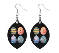Colorful Easter Eggs Round Wooden Earrings Boho Drop Pendant Fashion Gifts for Women