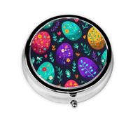 Colorful Easter Eggs Small Pill Box 3 Compartment Portable Pill Box for Purse Pocket Flower Leaves Mini Medicine Organiser for Daily Vitamin Fish Oil Storage