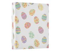 Colorful Easter Eggs White 1 and A Half Inch Binders 3 Ring with 3 Interior Pockets, Three Ring Binder Decorative Basic Binder Notebook for School Office Home, 1 Pack