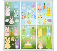 Colorful Easter Window Clings Featuring Cute Bunny Designs for Holiday Party Decorations on Glass Surfaces