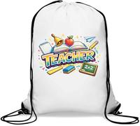 Colorful Education and Learning Illustration Gym Sack Casual Drawstring Bag White
