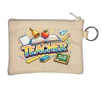 Colorful Education and Learning Illustration Key Chain Coin Purse Beige