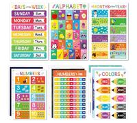 Colorful Educational Posters - Multithematic Illustrations Children | Learning Graphics 18 Units English Early Classroom Didactic Decoration Wall Stickers Children Visual Education Home