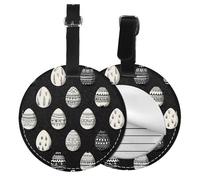 Colorful Eggs Daisy Round Luggage Tag 2PCS Easter PU Leather Travel Bag Tag ID Labels Name Card Holder wtih Buckle for Luggage Suitcase Backpacks