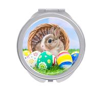Colorful Eggs Easter Day Bunny Rabbit Blue Sky Folding Make Up Mirror, Compact 2X/1X Magnification Mirror, Women Portable Travel Makeup Mirror 2.4 x 2.4 inch