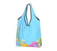 Colorful Eggs Foldable Shopping Bag Reusable Grocery Bags Easter Butterfly Portable Travel Pounch for Camping Daily Use