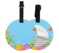 Colorful Eggs Round Luggage Tag Easter Butterfly PU Leather Travel Bag Tag ID Labels Name Card Holder wtih Buckle for Luggage Suitcase Backpacks