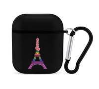 Colorful Eiffel Tower of Paris in France Rose Earphone Case Cover Compatible with AirPods 1&2 Shockproof Bluetooth Headset Case Black-style