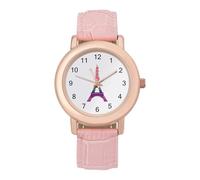 Colorful Eiffel Tower of Paris in France Rose Womens Elegant Watch Analogue Quartz Watch Leather Band Wristwatch