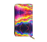 Colorful electric current Long leather wallet, portable credit card holder, zippered coin purse, and ID compartment