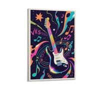 Colorful Electric Guitar Wall Art Retro Rock And Roll Music Poster Print for Teen Room Studio Musician Gift Or Vibrant Pop Music Themed Decor Gift 24x36inch Frame