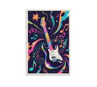 Colorful Electric Guitar Wall Art Retro Rock And Roll Music Poster Print for Teen Room Studio Musician Gift Or Vibrant Pop Music Themed Decor Gift 24x36inch Unframe