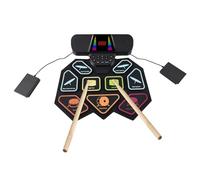 Colorful Electronic Drum Set, 9 Pads, Lights, Portable, Hand Roll Drum Kit for Beginners, Teens, Kids, Silicone Practice Pad Drumstick (Black)