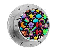Colorful Element Pattern Kitchen Timer Visual Timer for Cooking 60 Minute Wind Up Timers Stainless Steel Manual Magnetic Countdown Visual Mechanical Timers Cooking Clock with Loud Alarm