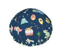 Colorful Elephant and Lea Printed Bathing Cap, Dual Layer Hair Protector, Elastic Hair Cover For Washing Face, 10.6in/27cm