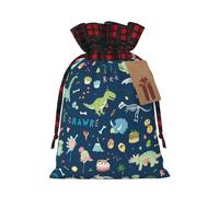 Colorful Elephant And Lea Printing Color Matching Plaid Christmas Bag With Drawstring,4.7x6.9 In For Christmas Halloween