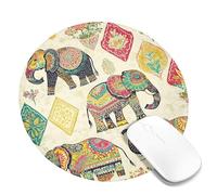 Colorful Elephant Design Mouse Pad, Vibrant Bohemian Pattern Stitched Edge Mousepad, Non-Slip Washable Gaming Pad for Home and Office Use Round 8x8 Inch