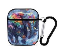 Colorful Elephant Funny Case Cover Compatible for AirPods 1 & 2 Earbuds Protective Hard Cover with Keychain