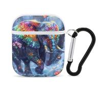 Colorful Elephant Funny Case Cover Compatible for AirPods 1 & 2 Earbuds Protective Hard Cover with Keychain