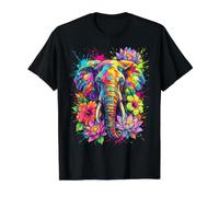 Colorful Elephant Head Vibrant Splash Art Floral Value Graphic T-Shirt, Men, Black, XL