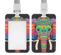 Colorful Elephant Id Badge Holder with Lanyard, Clear Vertical Card Protector Waterproof, Breakaway Safety Neck Strap, Heavy Duty Name Tag Holder for Nurse Teacher Officer Staff Women Men