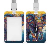 Colorful Elephant ID Badge Holder with Lanyard - Hard Plastic ID Card Holder Waterproof Name Tag Holders, Heavy Duty Badge Reel Vertical Card Protector for Office Nurse Teacher