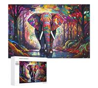 Colorful Elephant in Fantasy Forest Jigsaw Puzzle for Adults, 1000 Piece