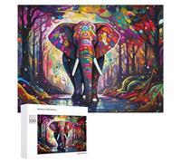 Colorful Elephant in Fantasy Forest Jigsaw Puzzle for Adults, 500 Piece