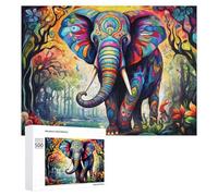 Colorful Elephant in Forest Themed Jigsaw Puzzle for Adults, 500 PCS