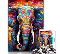 Colorful Elephant Jigsaw Puzzles for Adults Teenagers Jigsaws Puzzle,Learning Educational Toys Family Games with Matching Poster And Trivia Sheet (75x50cm)