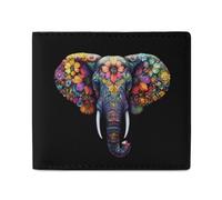 Colorful Elephant Leather Wallet Slim Purse with ID Window RFID Blocking Bifold for Men Women
