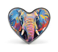 Colorful Elephant Painting Heart Lapel Pin Metal Brooch Pin, Lightweight Round Badge for Shirts, Hats, Jackets