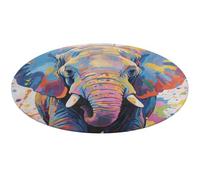 Colorful Elephant Painting Round Area Rug Non Slip Backing Doormat Water Absorbent Plush Throw Low-Pile Non-Slip Floor Mat Carpet for Living Room Bedroom Entryway Nursery Room 60 * 60cm