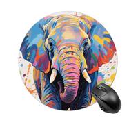 Colorful Elephant Painting Round Mouse Pad, Non-Slip Rubber Mouse Mat, Ultra-Thin Waterproof & Portable Gaming Mouses Mat for Office, PC, Laptop, Console Gamers