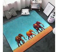 Colorful Elephant Parade Print Area Rugs for Living Room Bedroom, Washable Soft 3x5 Throw Rugs Non Slip Carpet for Bedroom Decor Aesthetic 60x39 inches